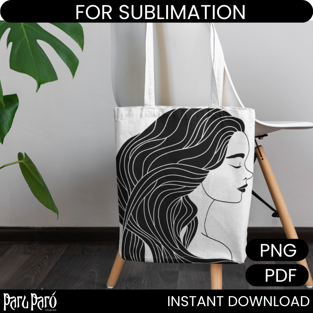 Side Face Abstract Beautiful Asian Woman PNG Sublimation Digital Wall Art