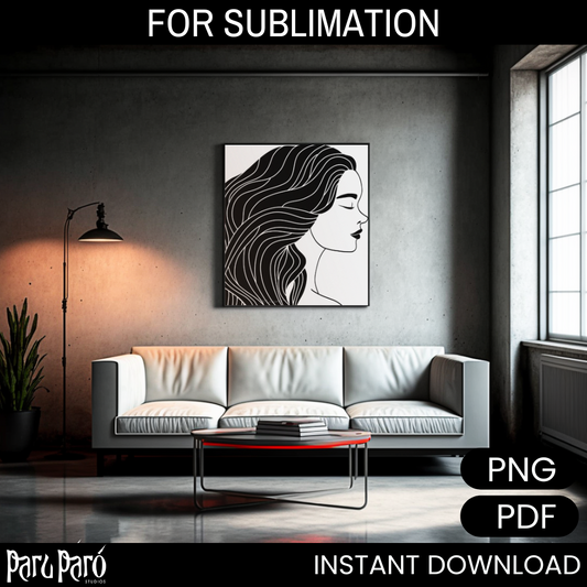 Side Face Abstract Beautiful Asian Woman PNG Sublimation Digital Wall Art