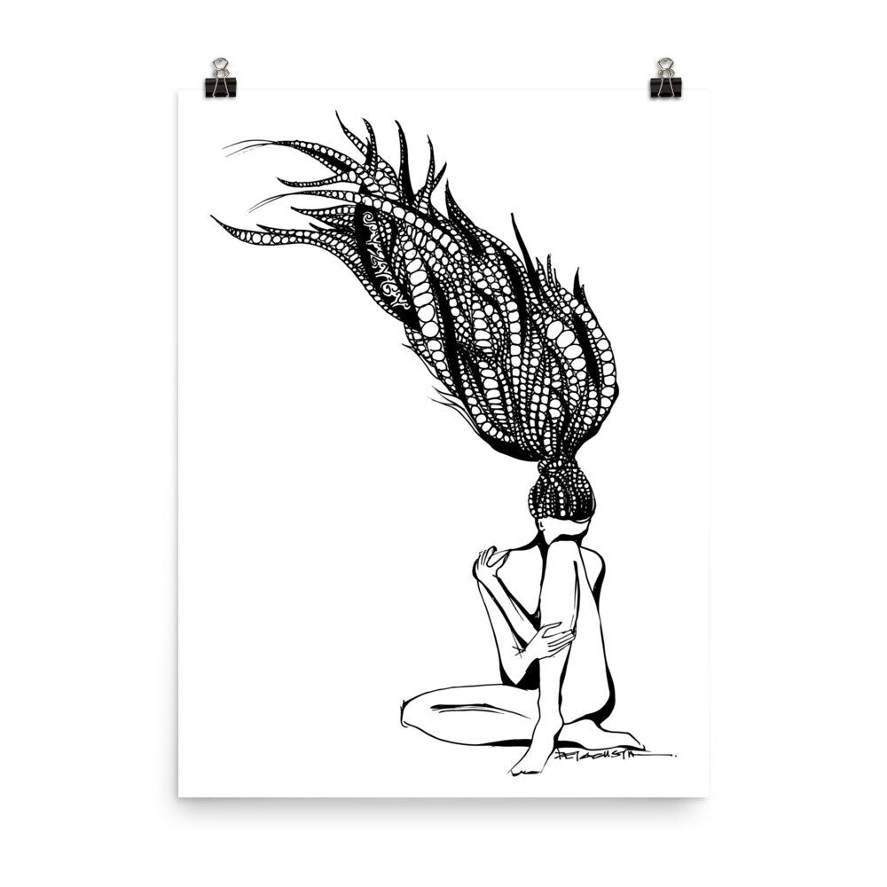 White Female Sitting Yoga Pose Poster Wall Art Print