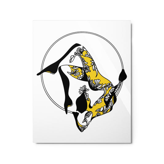 Aerial Artistry Dynamic Yellow Zentangle Hoop Dancer Metal Wall Print