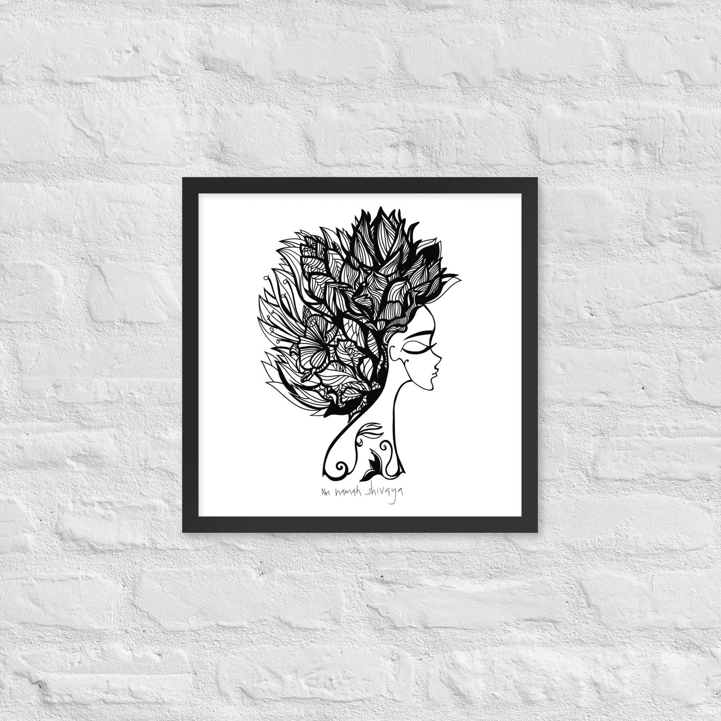 Om Namah Shivaya Framed Poster Self-love Wall Art Self Discovery Black and White Drawing Yoga Studio Modern Decor Positive Affirmation