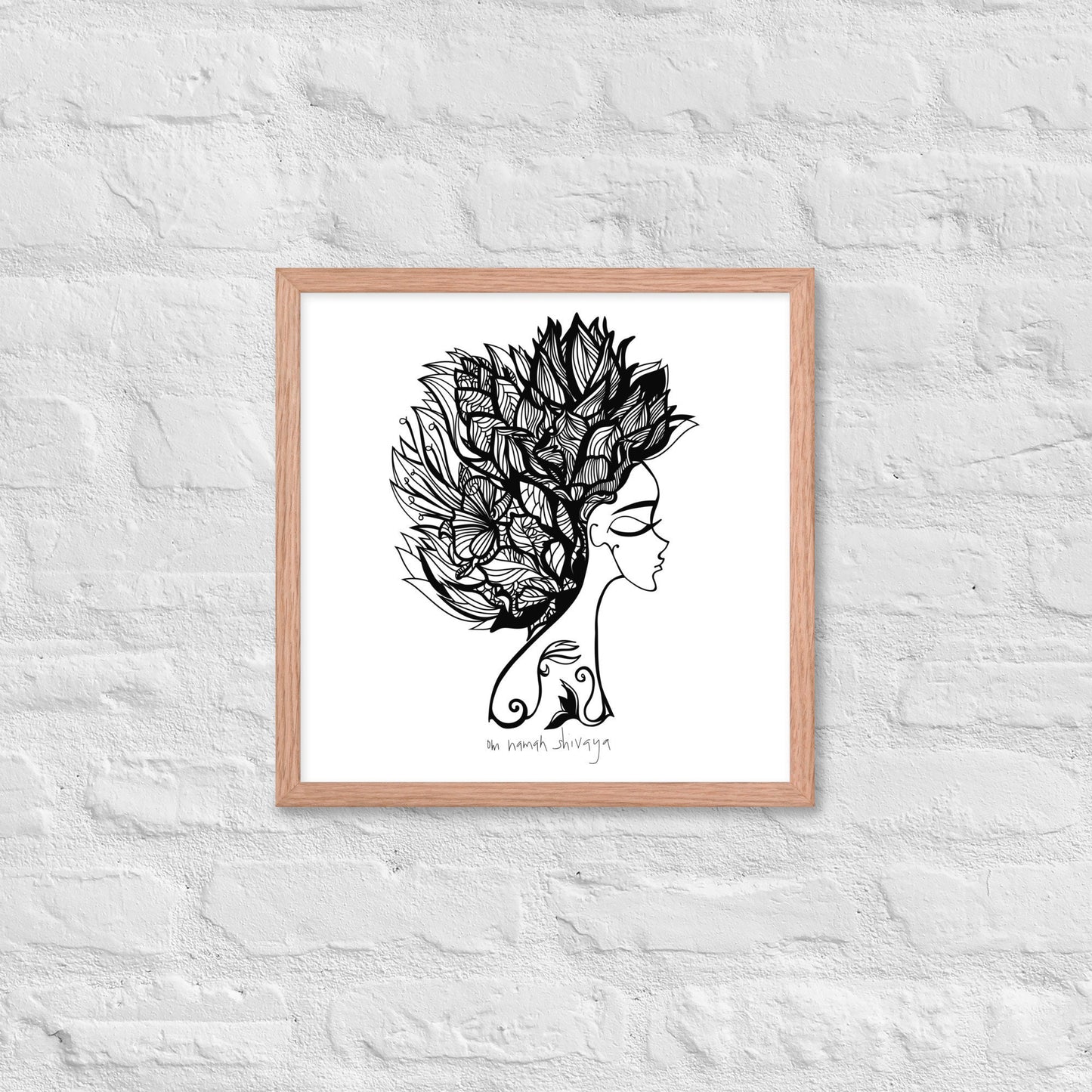 Om Namah Shivaya Framed Poster Self-love Wall Art Self Discovery Black and White Drawing Yoga Studio Modern Decor Positive Affirmation