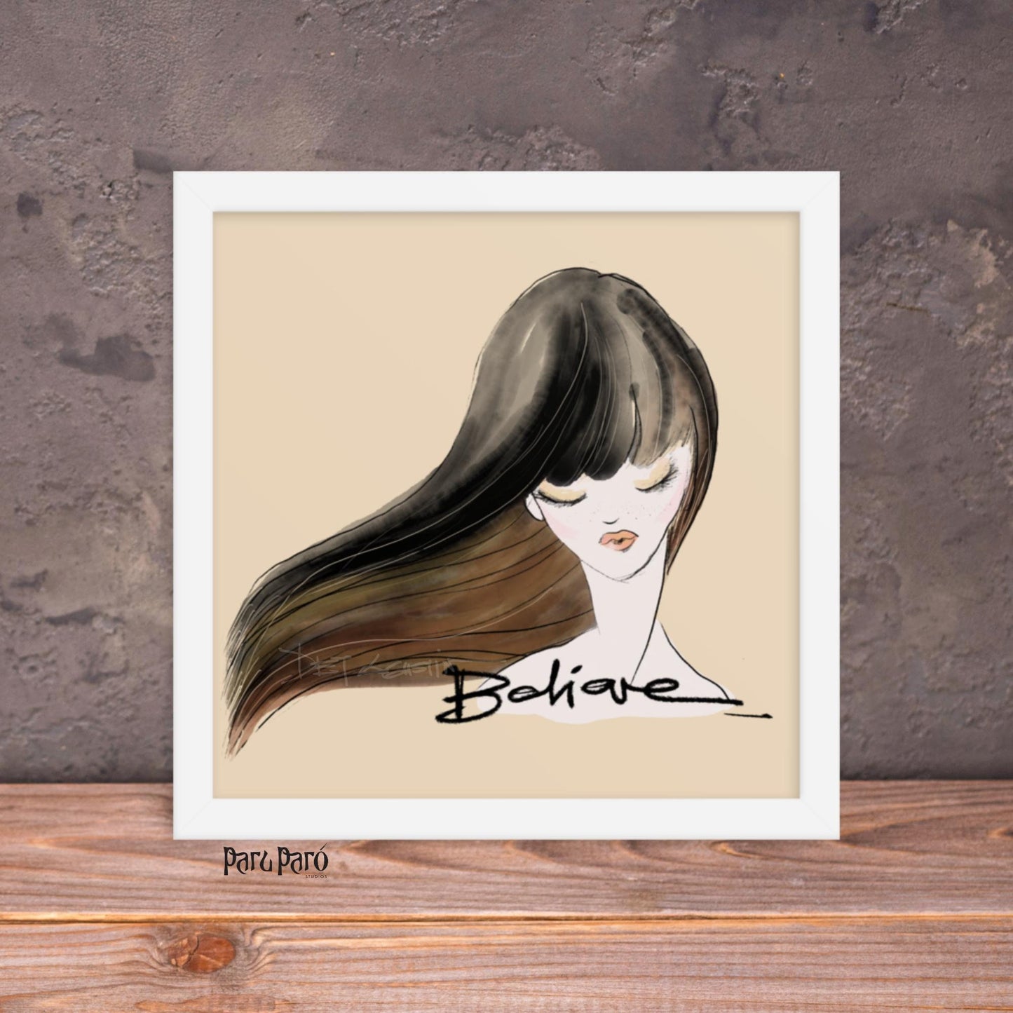 Woman's Illustration with 'Believe' - Home Decor and Self-Assurance Framed Poster