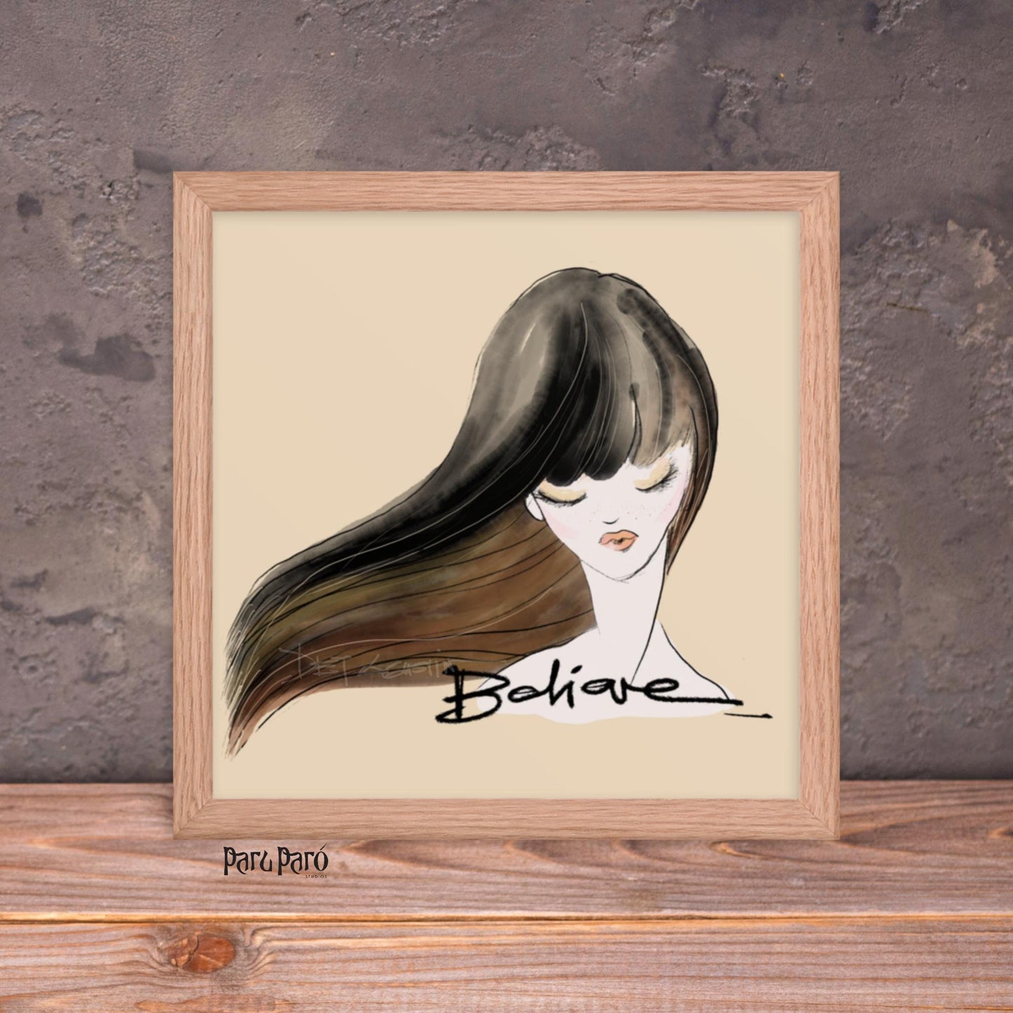 Woman's Illustration with 'Believe' - Home Decor and Self-Assurance Framed Poster