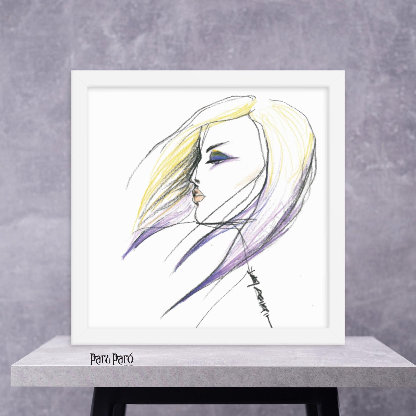 Woman in Profile Fashion Illustration Framed Poster Wall Art