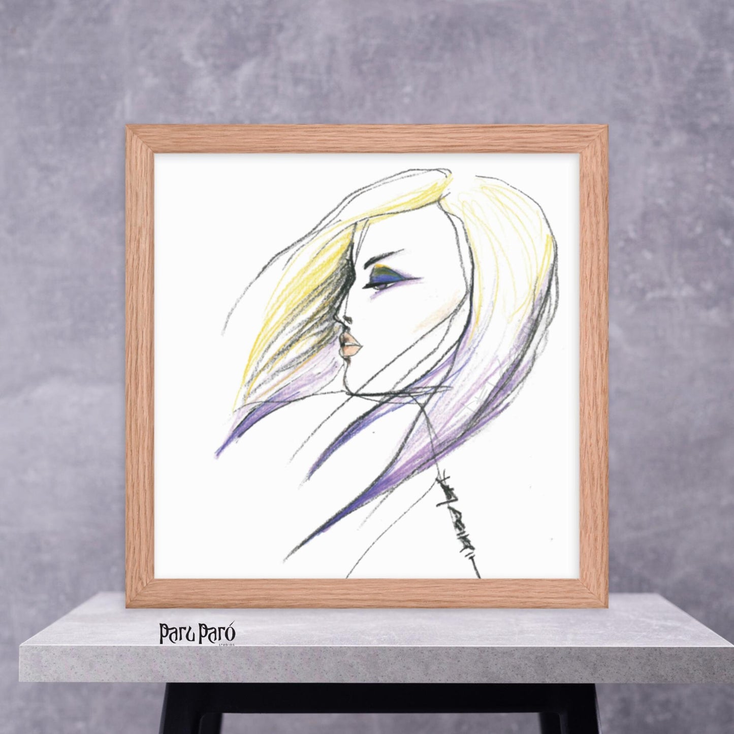 Woman in Profile Fashion Illustration Framed Poster Wall Art