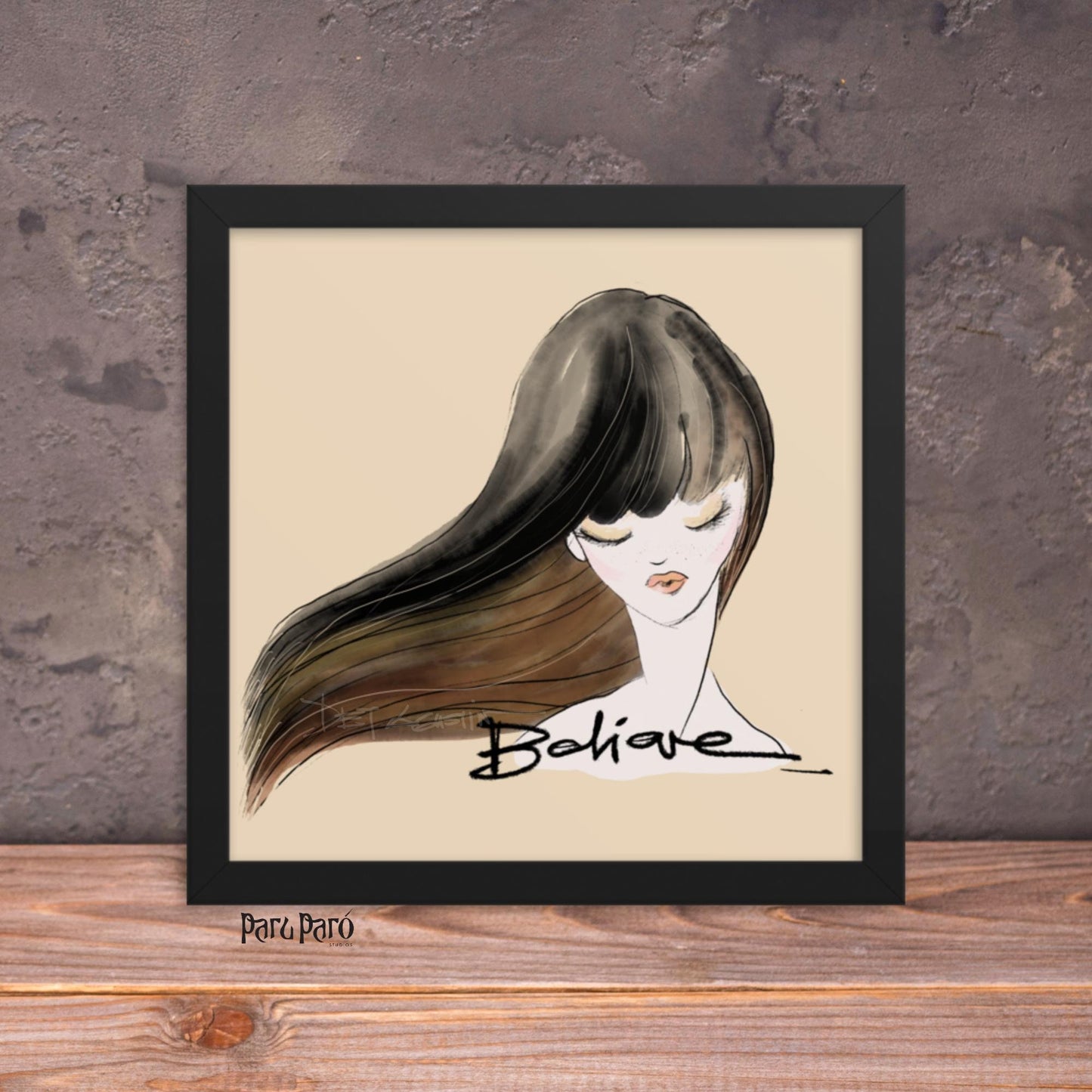 Woman's Illustration with 'Believe' - Home Decor and Self-Assurance Framed Poster