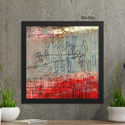 Mixed Media Art on Vintage Book Pages - Abstract Red to Grey - Home Decor and Creative Expression Framed Poster