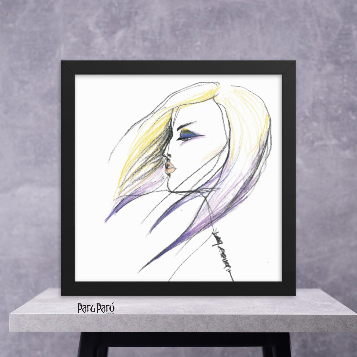 Woman in Profile Fashion Illustration Framed Poster Wall Art