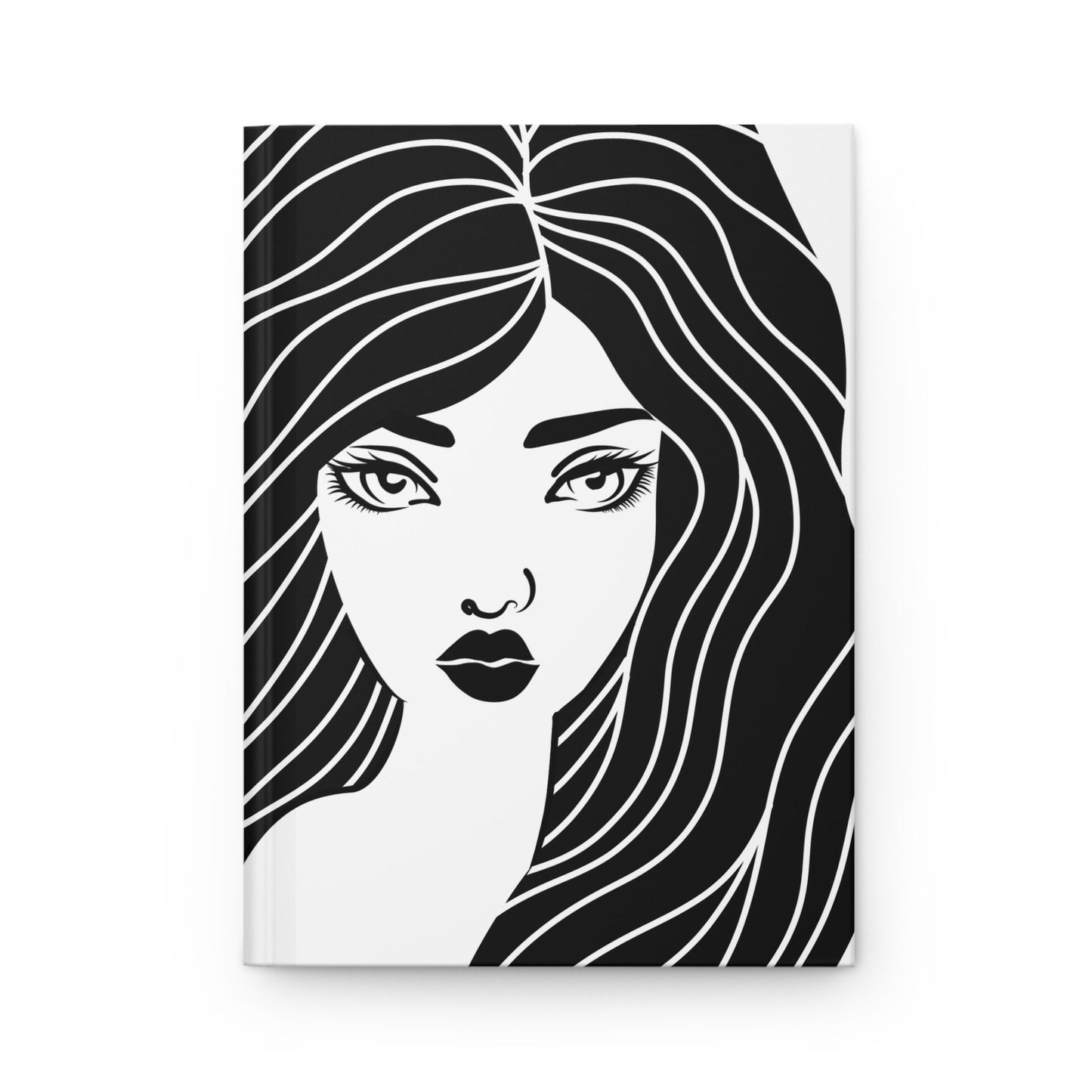 Black and White Woman Graphic Illustration Matte Hardcover Journal