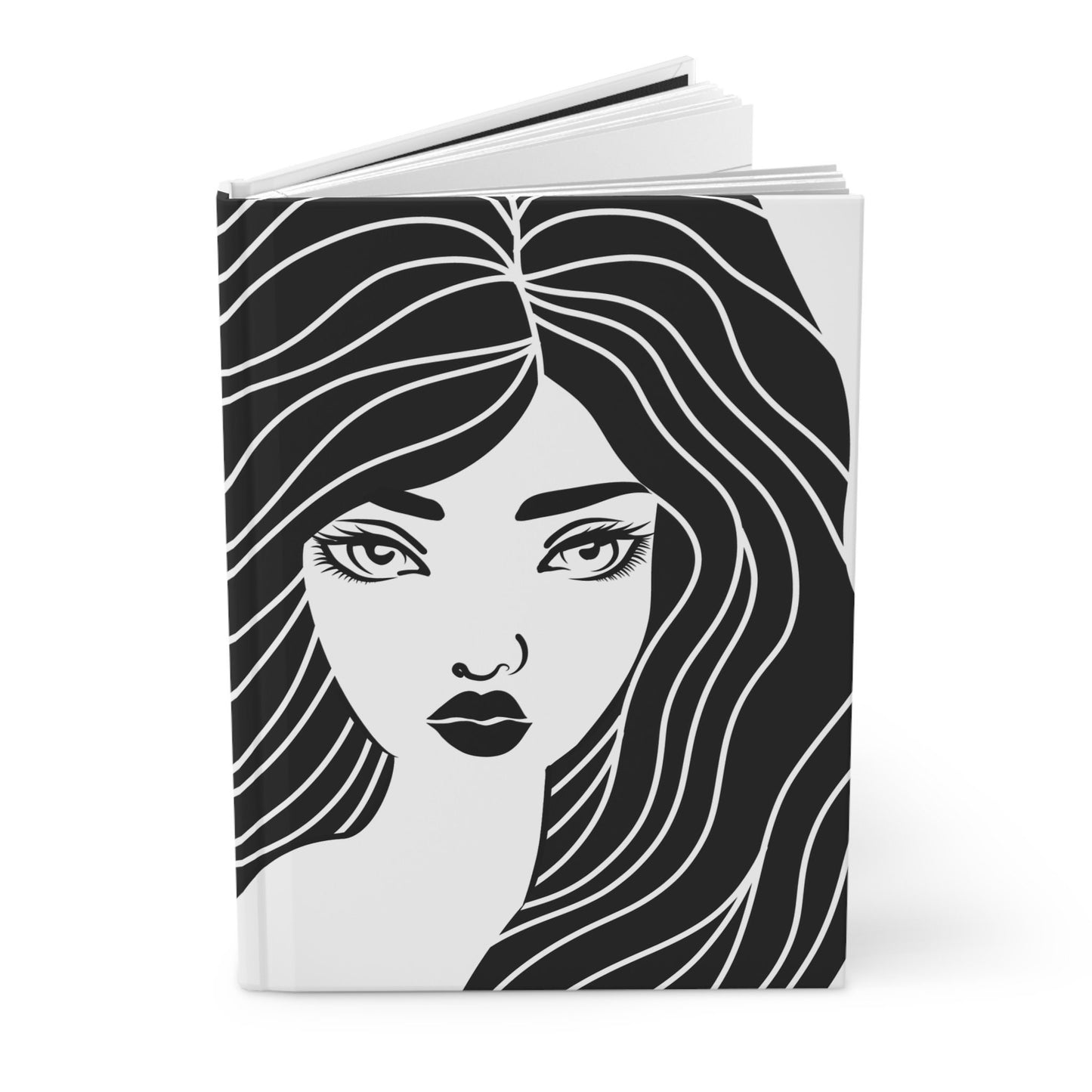 Black and White Woman Graphic Illustration Matte Hardcover Journal