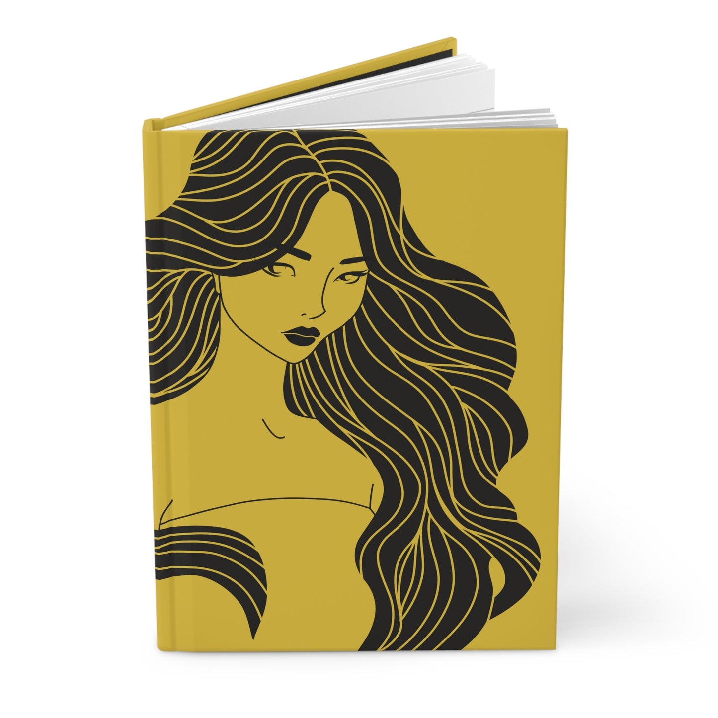 Female Graphic Illustration Yellow Matte Hardcover Meditative Journal