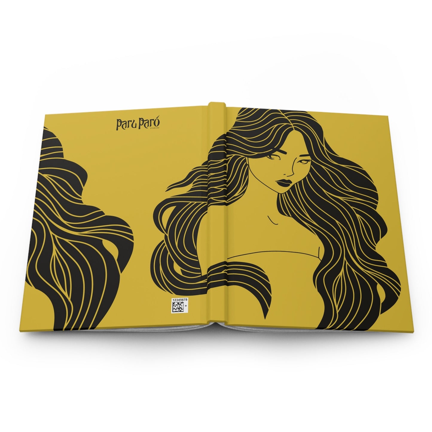 Female Graphic Illustration Yellow Matte Hardcover Meditative Journal