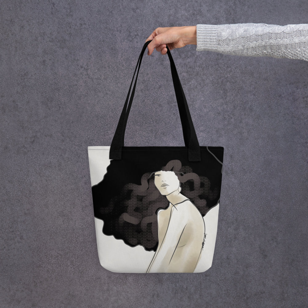 Afro Hair Fashion Illustration Polyester Tote Bag