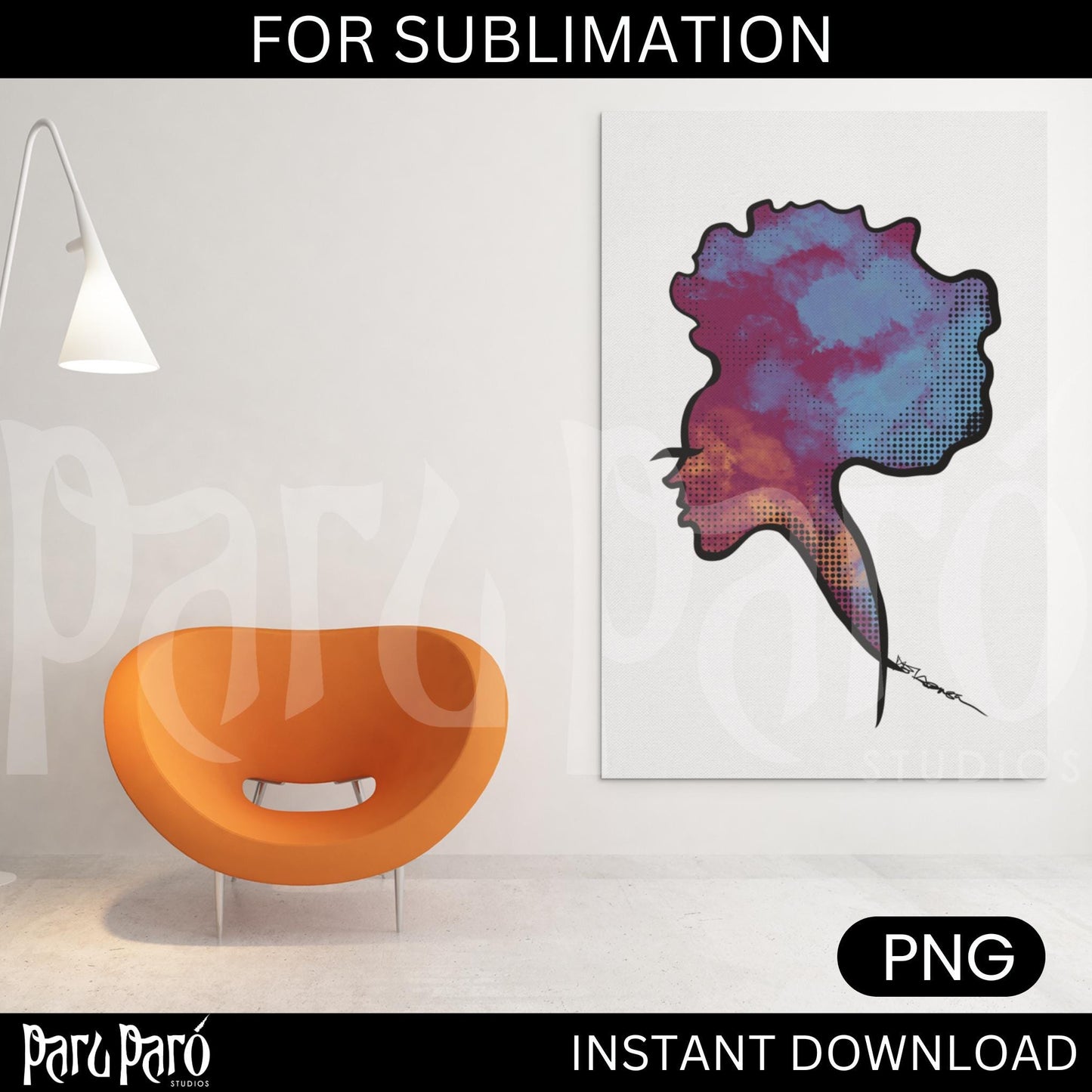 Colorful African Woman Side Profile Face Sublimation PNG Digital Wall Art