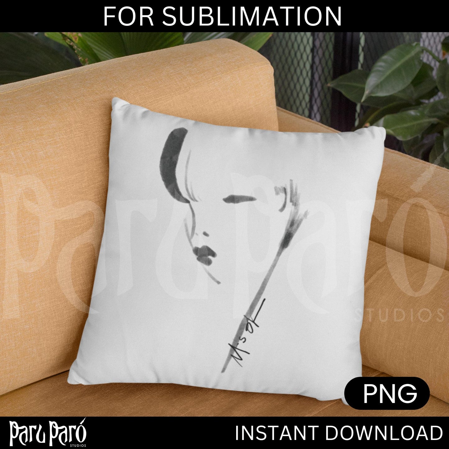 Abstract Woman Face Sketch PNG Sublimation Digital Wall Art