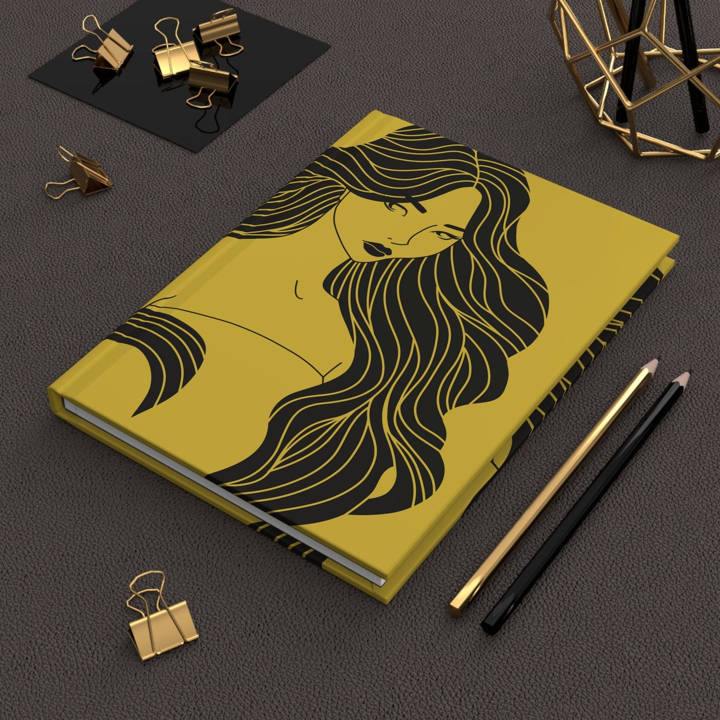 Female Graphic Illustration Yellow Matte Hardcover Meditative Journal