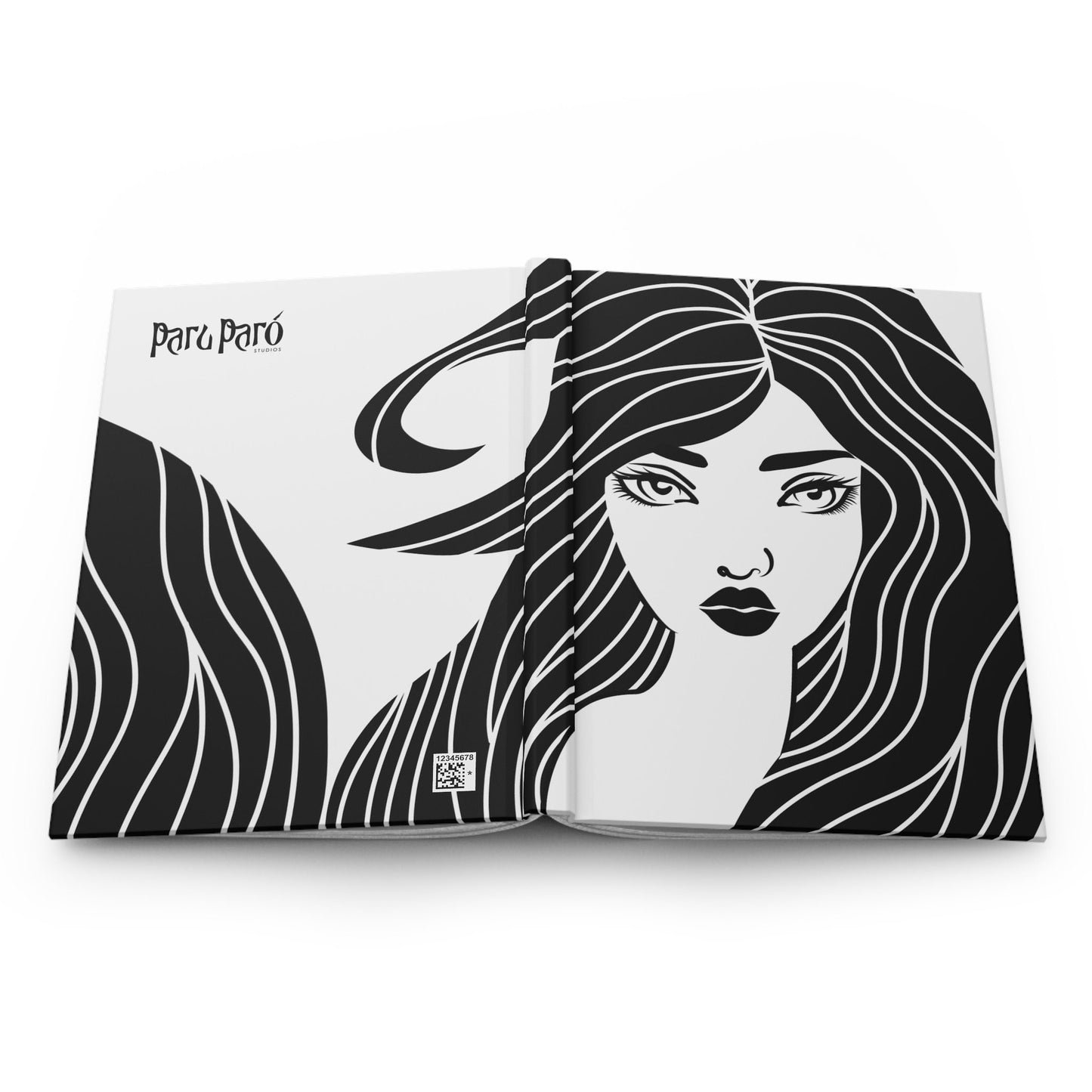 Black and White Woman Graphic Illustration Matte Hardcover Journal