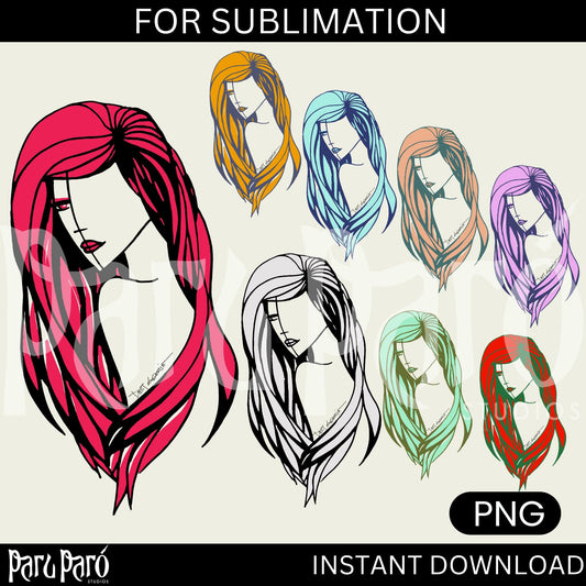 Colorful Woman Hair Salon PNG Sublimation Digital Wall Art