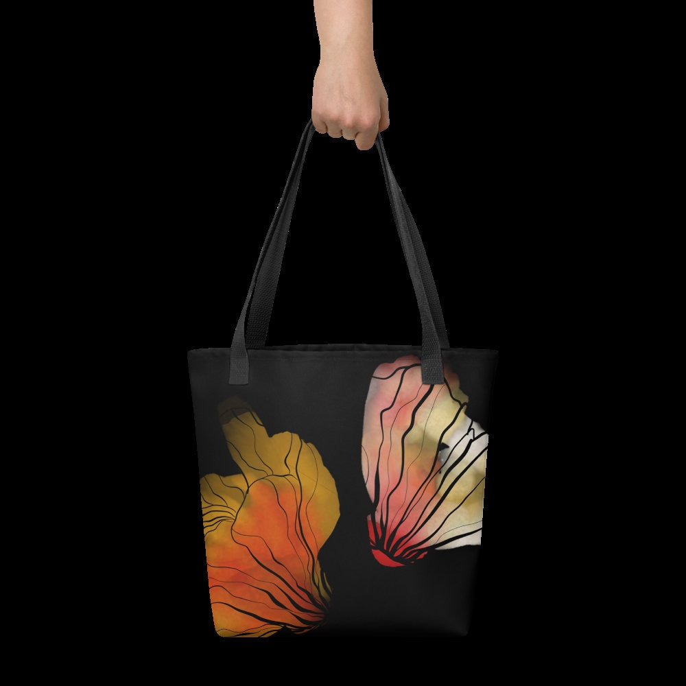 Red Orange Floral Watercolor Tote Bag