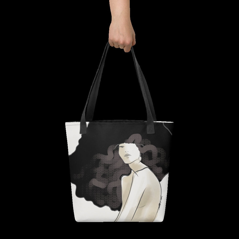 Afro Hair Fashion Illustration Polyester Tote Bag