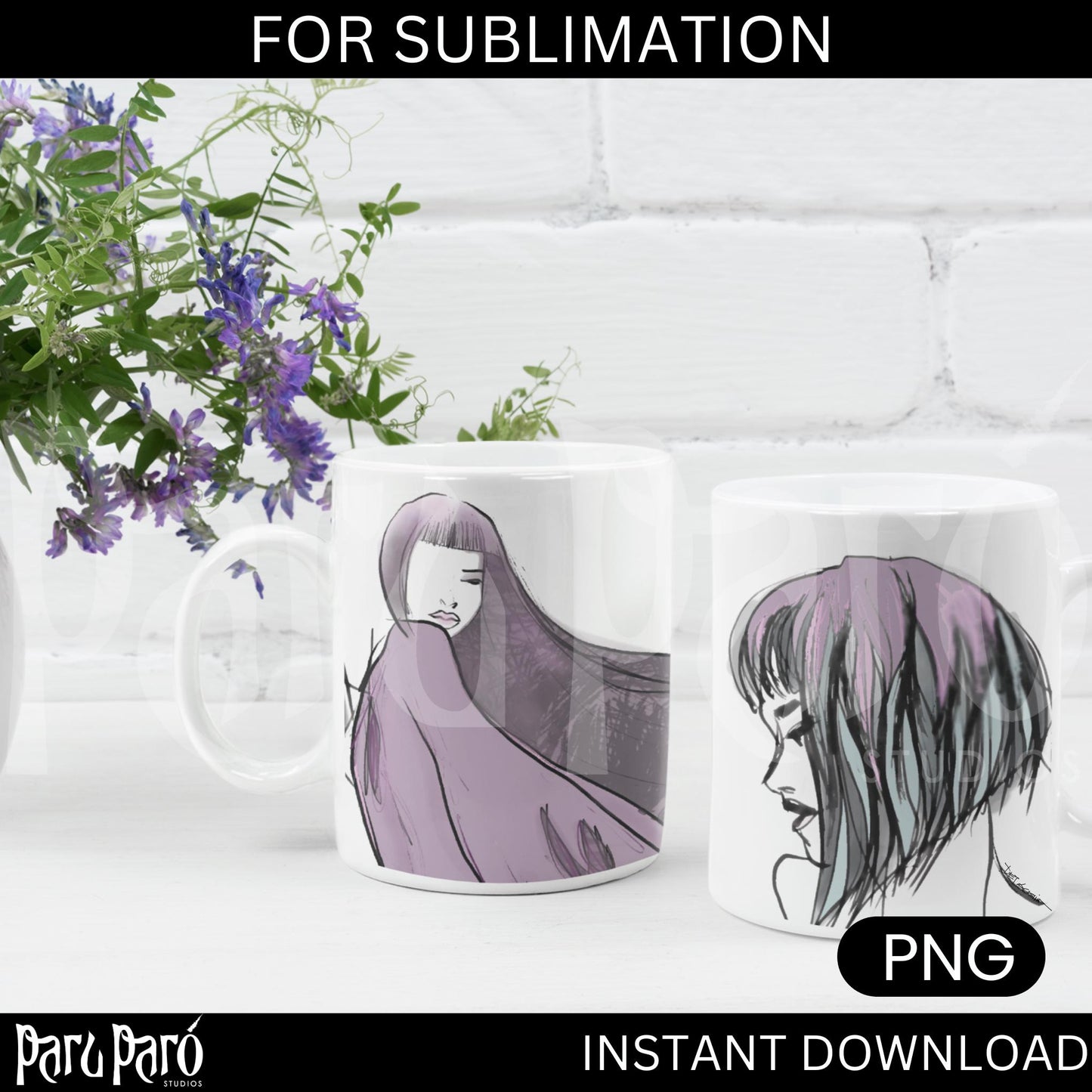 Two Face Purple Woman PNG Sublimation Wall Art