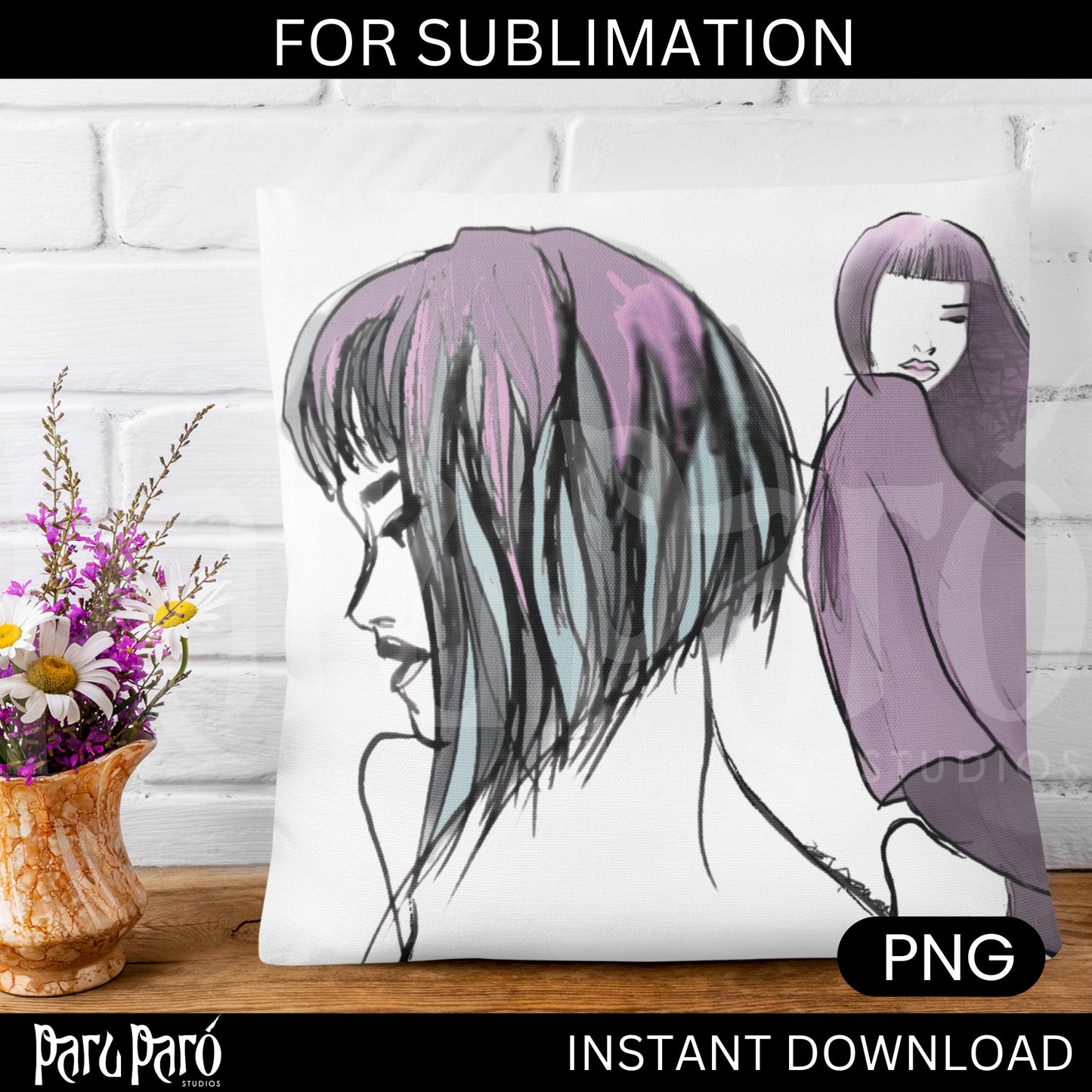 Two Face Purple Woman PNG Sublimation Wall Art