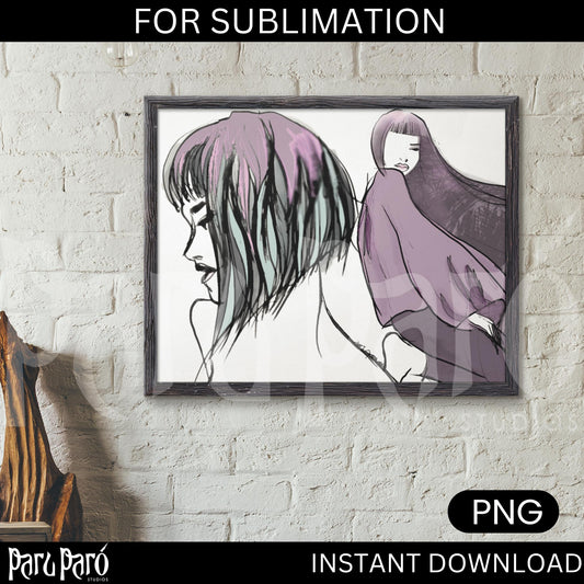 Two Face Purple Woman PNG Sublimation Wall Art