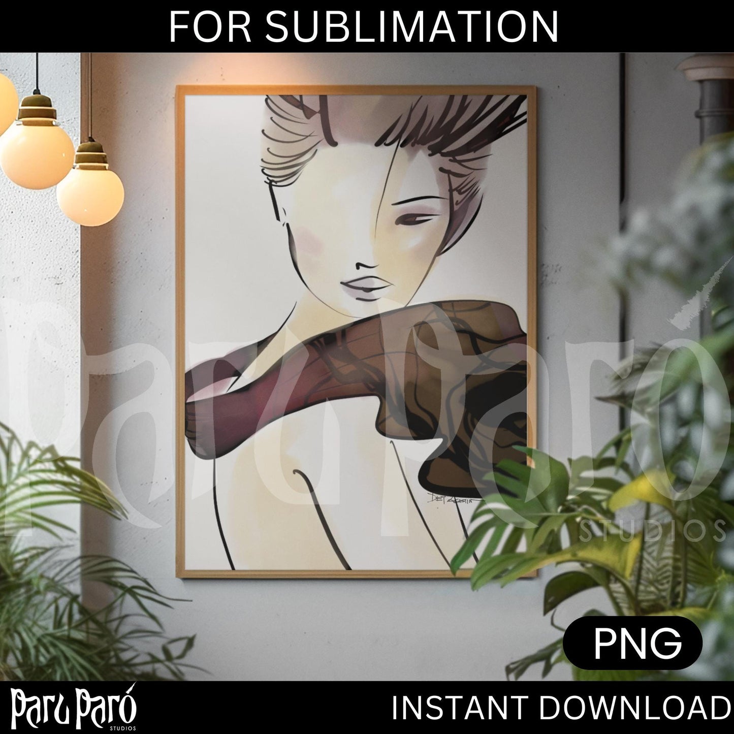 Modern Abstract Scarf Woman PNG Sublimation Digital Wall Art