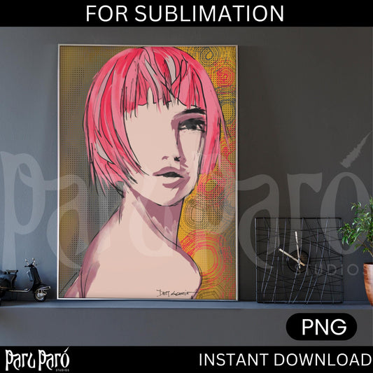 Pretty Pink Hair Woman PNG Sublimation Digital Wall Art