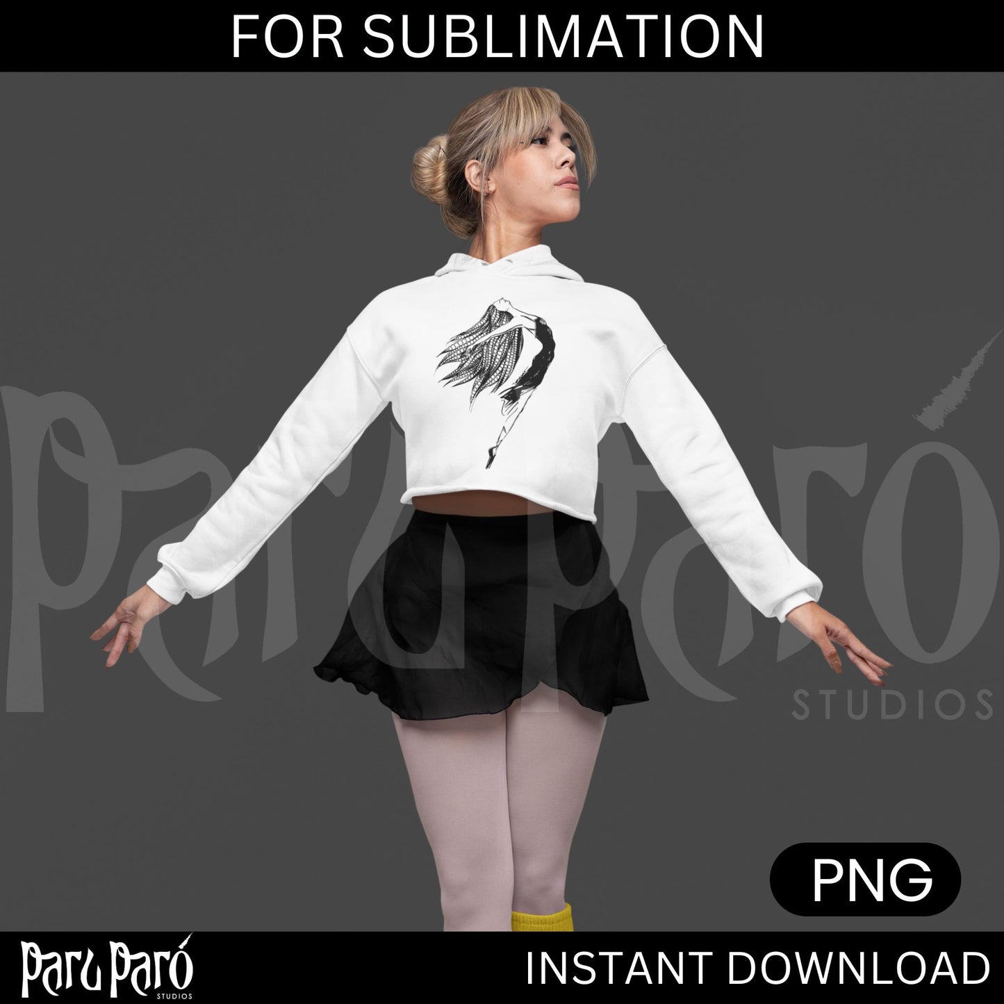 Black and White Female Ballerina PNG Sublimation Digital Wall Art