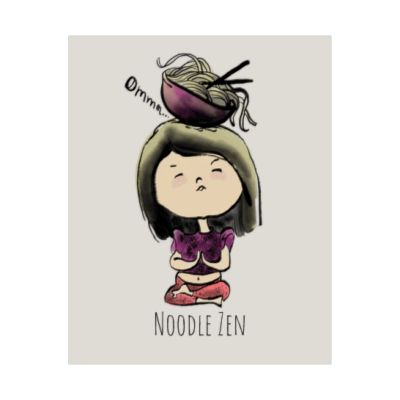 Meditating Girl with Noodle Bowl - Matte Vertical Poster